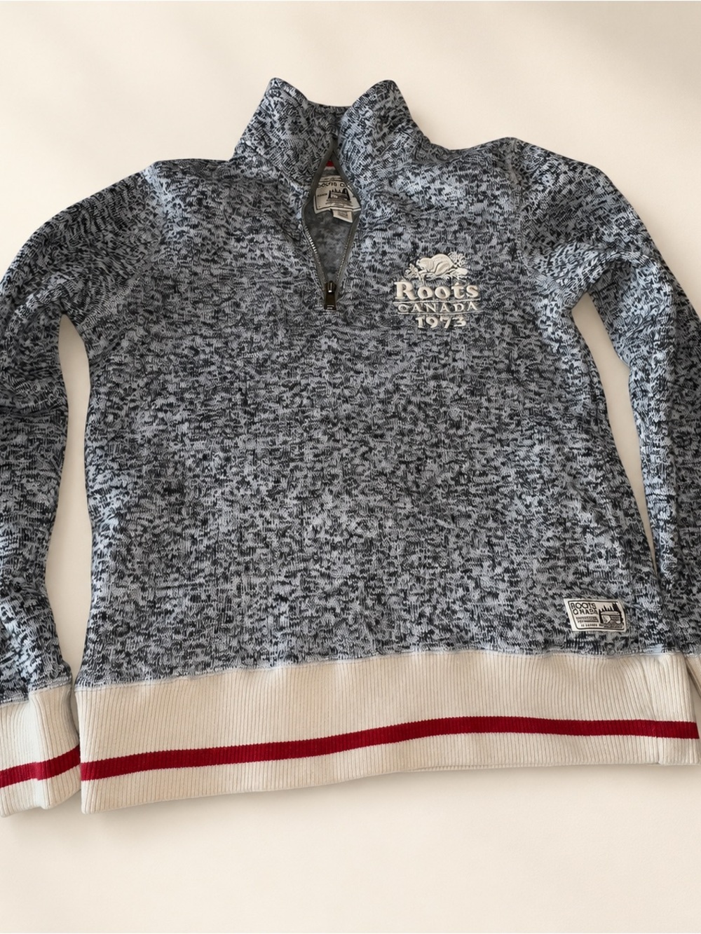 Roots Women’s Cabin Grey Marled Quarter Zip Fleece Pullover XS